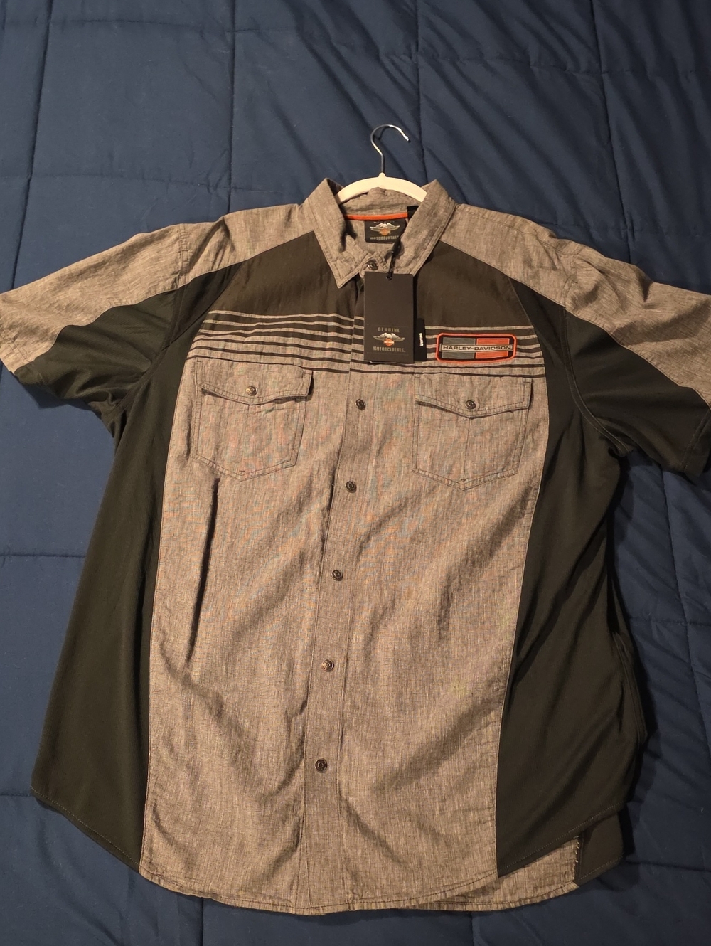 Harley-Davidson Gray and Black Short-Sleeve Moto Button-Down Shirt